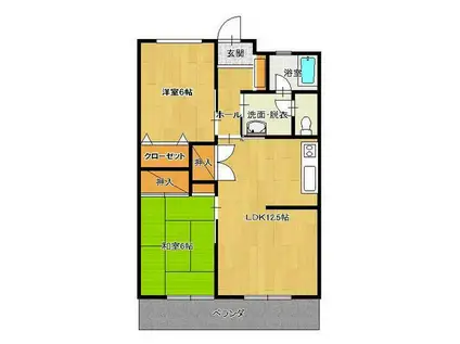 スカイコート下郡(2LDK/5階)の間取り写真