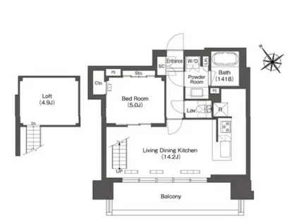 コンフォリア芝浦MOKU(1LDK/2階)の間取り写真
