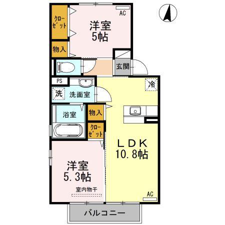 ブライトコート花繰 B棟(2LDK/2階)の間取り写真