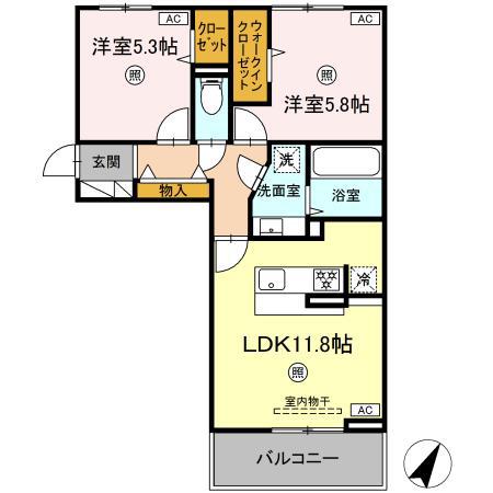 カーサフェリーチェ(2LDK/2階)の間取り写真