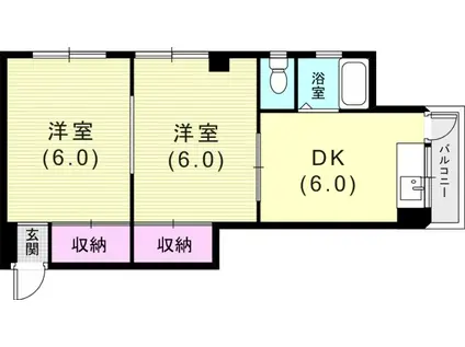 駒ヶ林シーサードハイツ(2DK/2階)の間取り写真