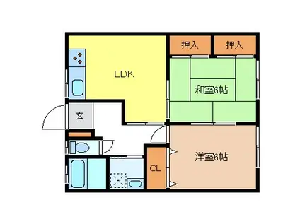 宮沢ハイツII(2LDK/2階)の間取り写真