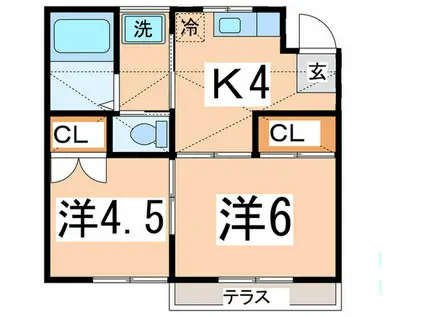 パレス西寺尾(2K/1階)の間取り写真