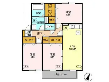 ファミーユつくば A棟(3LDK/1階)の間取り写真
