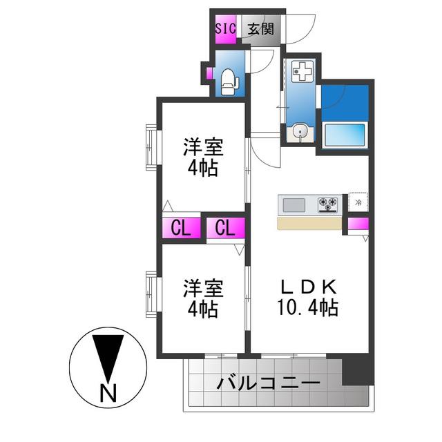 スプランディッド玉造(2LDK/7階)の間取り写真