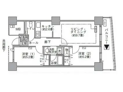 アクティ汐留(2LDK/11階)の間取り写真
