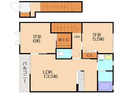 カーサデルソーレ B(2LDK/2階)の間取り写真