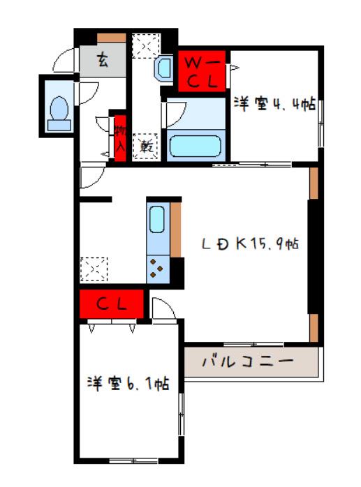 CLASHIST加美東(2LDK/1階)の間取り写真