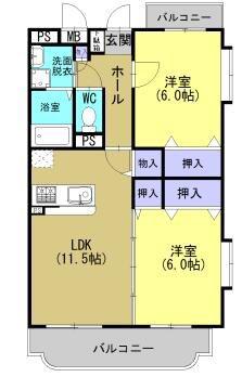 イーストチェリー壱番館(2LDK/2階)の間取り写真