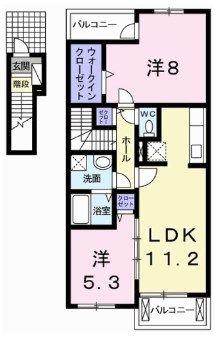 パレ ドゥールB(2LDK/2階)の間取り写真