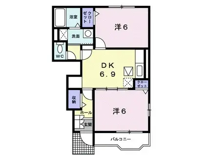 ソレアード・ローマ(2DK/1階)の間取り写真