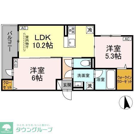 セレスティア谷中(2LDK/2階)の間取り写真