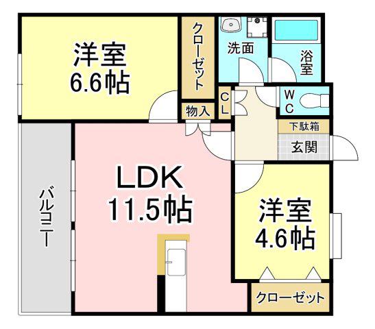 セントラーレII(2LDK/4階)の間取り写真