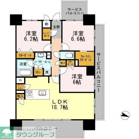 ロイヤルパークスERささしま イースト(3LDK/17階)の間取り写真