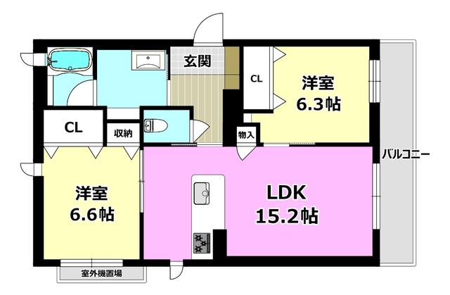 シャーメゾン ハル 水尾(2LDK/2階)の間取り写真