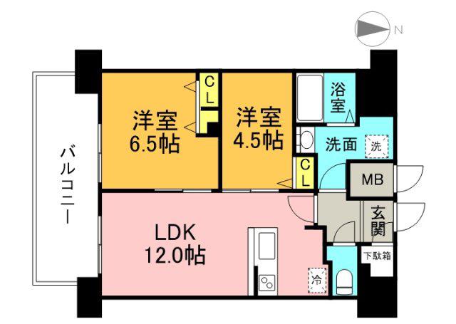 S-RESIDENCE国泰寺町一丁目(2LDK/18階)の間取り写真