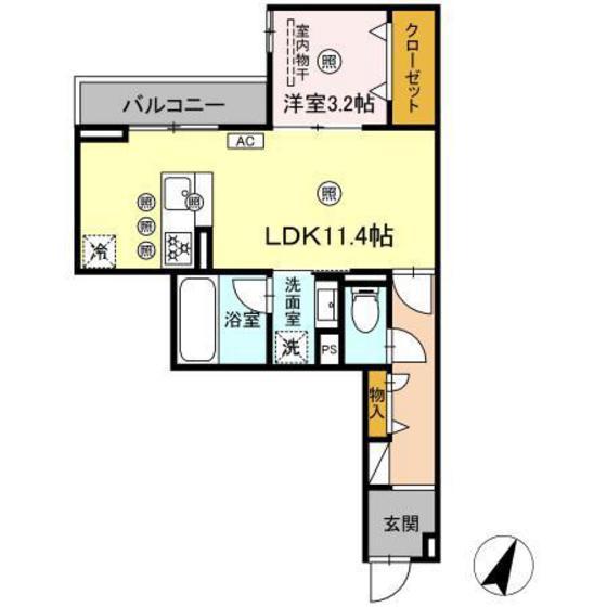D-AXIS旭 A棟(1LDK/3階)の間取り写真