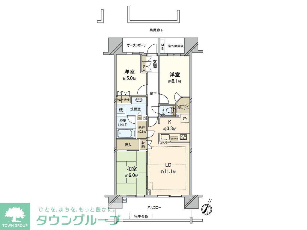 プラウド浦和東仲町(3LDK/11階)の間取り写真