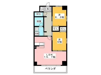 レジデンスタツミ三番館(2LDK/2階)の間取り写真