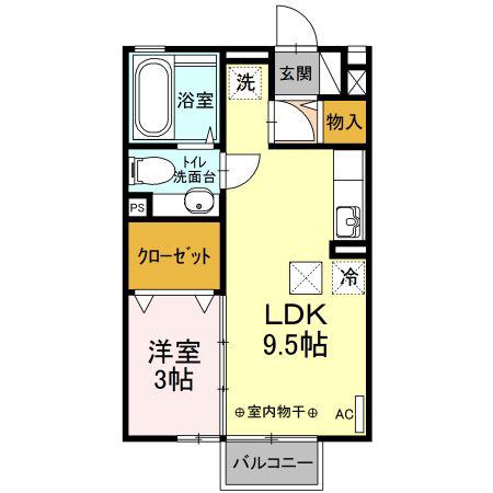 サザンスクェアB(1LDK/1階)の間取り写真