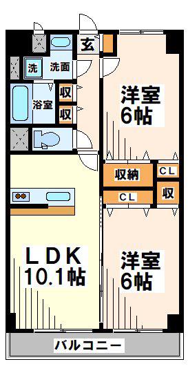 フレイグラントオリーブ(2LDK/4階)の間取り写真