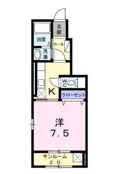 ポニートビオラIV(1K/1階)の間取り写真