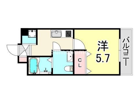 ラウル六甲道(1K/2階)の間取り写真