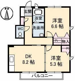 モンプレジール III棟(2DK/1階)の間取り写真