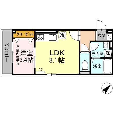 ブリーズコースト夕陽ヶ丘(1LDK/3階)の間取り写真