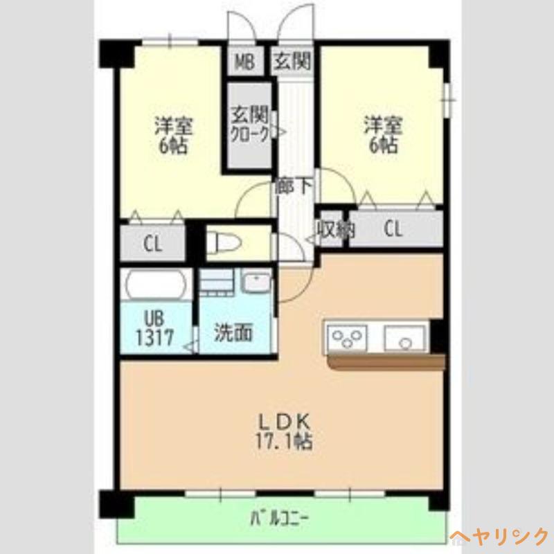 ヒルザコートII(2LDK/5階)の間取り写真