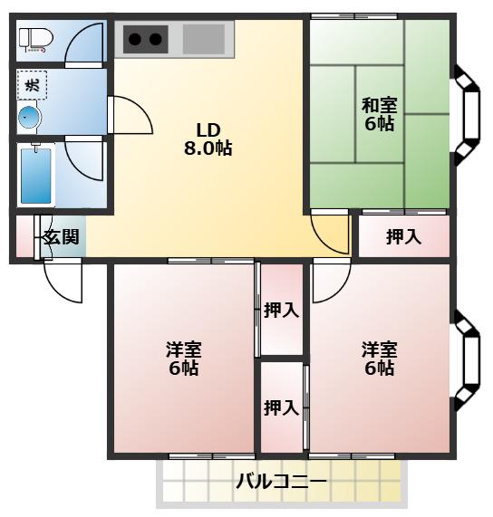 エスポワール参(3LDK/2階)の間取り写真