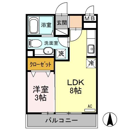 ルミエールヤナセB(1LDK/2階)の間取り写真