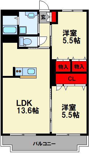 アドバンス楽市(2LDK/2階)の間取り写真