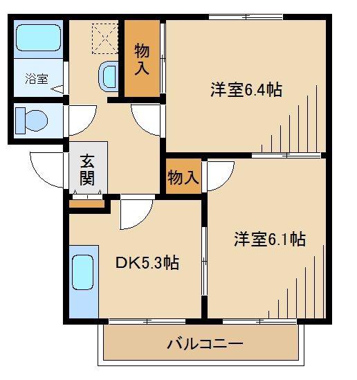 ウインズB(2DK/1階)の間取り写真