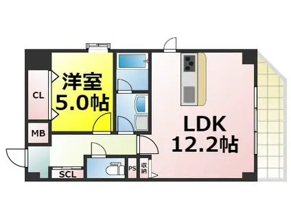 ゼクス九条(1LDK/2階)の間取り写真