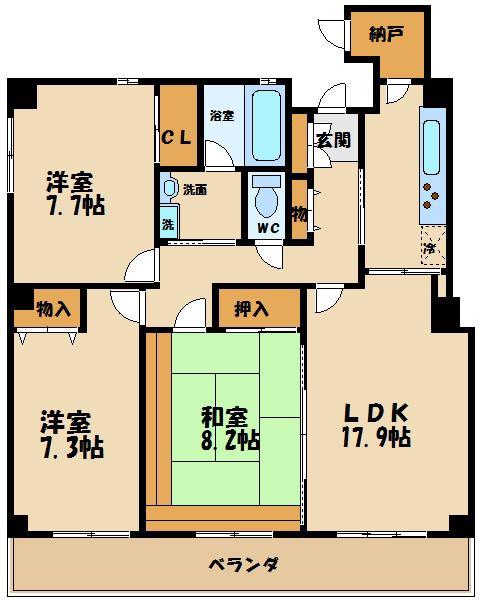 アンビックスつつじヶ丘 B棟(3LDK/5階)の間取り写真