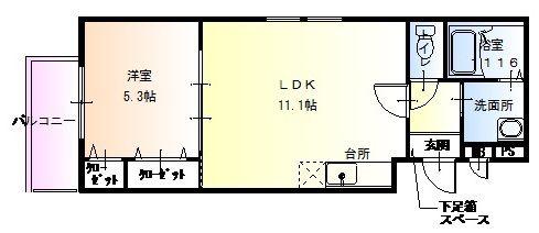 パラッツォ・ドゥーエ(1LDK/3階)の間取り写真