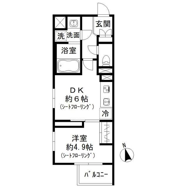MOCXION谷三丁目(1DK/2階)の間取り写真