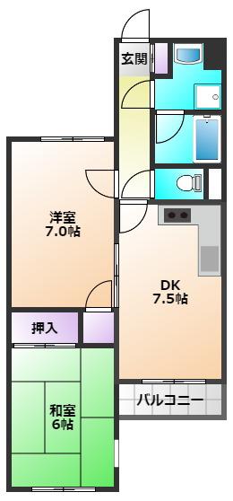 マグノリアンハウス(2DK/2階)の間取り写真