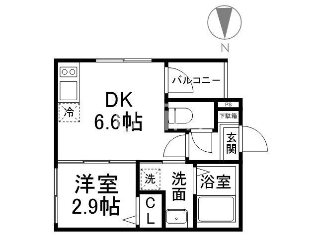 ハーモニーテラス太秦安井車道町III(1DK/1階)の間取り写真
