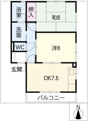 コーポラスきまた(2DK/1階)の間取り写真