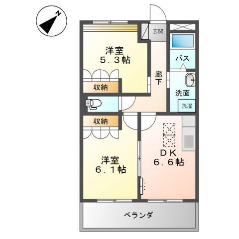 パピヨン(2DK/1階)の間取り写真