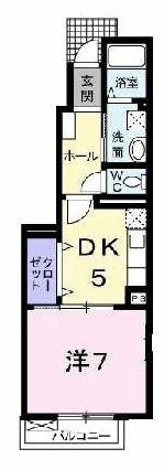 カルマーレA棟(1DK/1階)の間取り写真