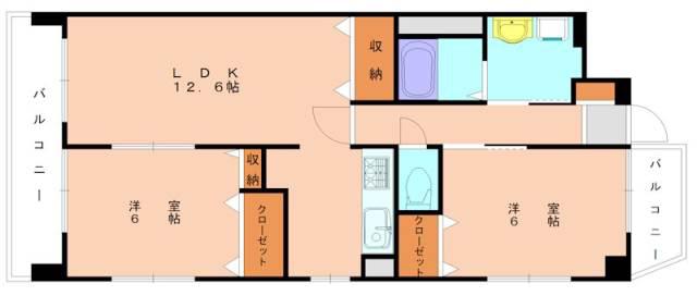 ホクリマンションI(2LDK/6階)の間取り写真