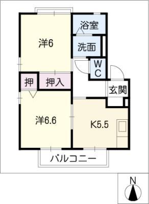 ル・フルーヴ A棟(2K/1階)の間取り写真
