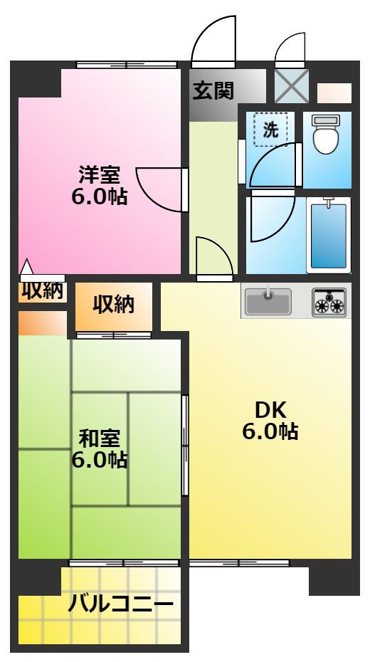 カピトール川崎Ⅰ(2DK/1階)の間取り写真