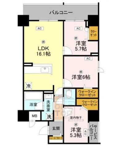 グラントリアノン緑地公園(3LDK/5階)の間取り写真