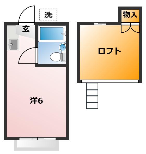 美しの森ハウス(ワンルーム/2階)の間取り写真