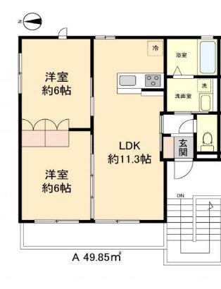 グランディール喜連(2LDK/1階)の間取り写真