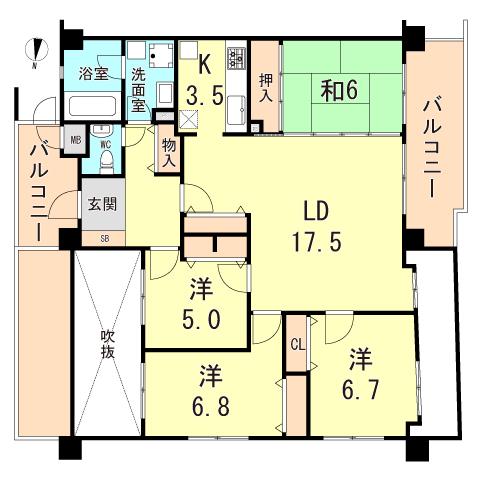 オーガスタコート夙川(4LDK/5階)の間取り写真